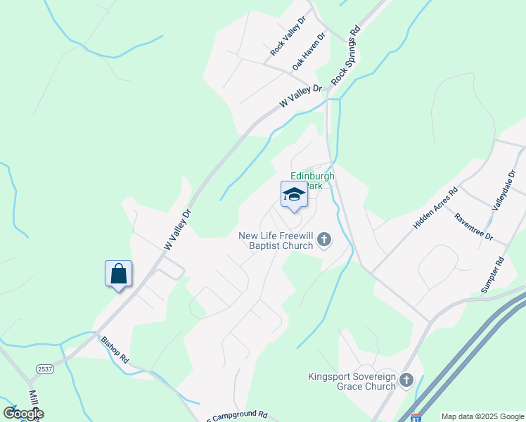 map of restaurants, bars, coffee shops, grocery stores, and more near 2404 Edinburgh Channel Road in Kingsport