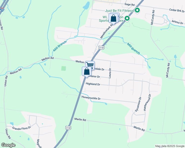 map of restaurants, bars, coffee shops, grocery stores, and more near 104 Cranor Dr in White House