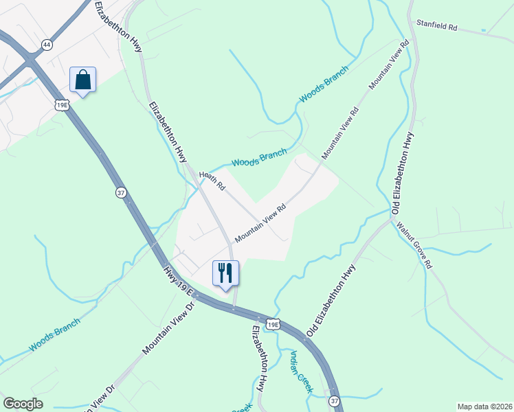 map of restaurants, bars, coffee shops, grocery stores, and more near 546 Mountain View Road in Bluff City