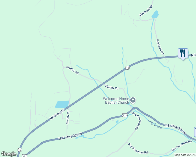 map of restaurants, bars, coffee shops, grocery stores, and more near 1203 Shatley Road in Crumpler