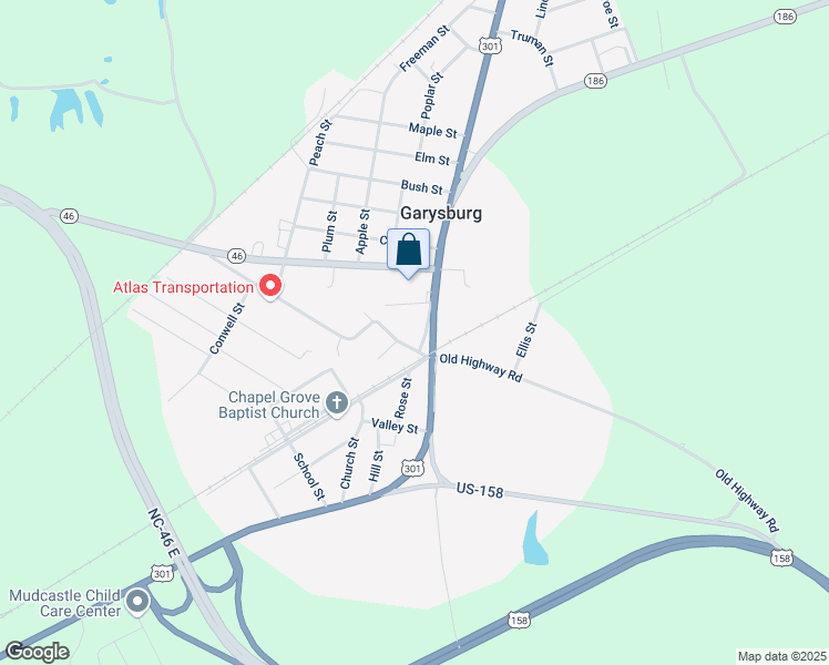 map of restaurants, bars, coffee shops, grocery stores, and more near 107 Garysburg Street in Garysburg