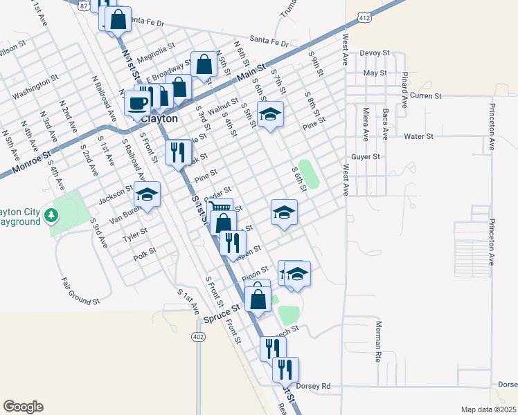 map of restaurants, bars, coffee shops, grocery stores, and more near 300-398 Locust Street in Clayton