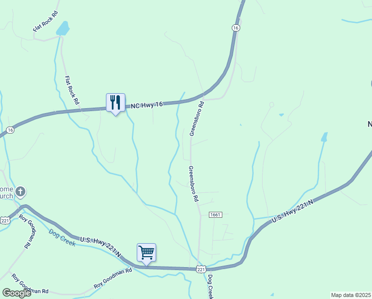 map of restaurants, bars, coffee shops, grocery stores, and more near 404 Greensboro Rd in Crumpler