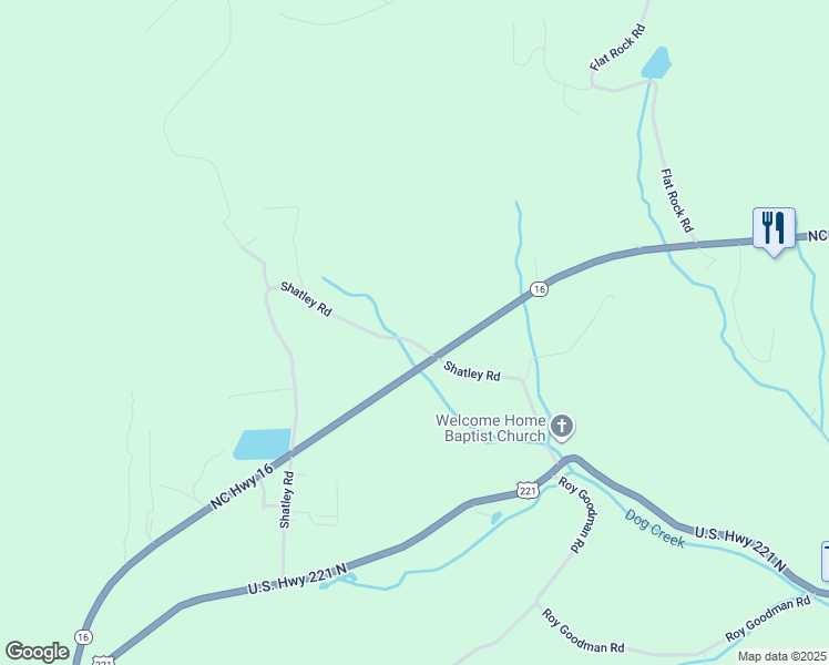 map of restaurants, bars, coffee shops, grocery stores, and more near 1203 Shatley Road in Crumpler
