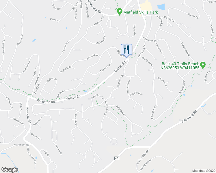 map of restaurants, bars, coffee shops, grocery stores, and more near 11 Witherby Lane in Bella Vista
