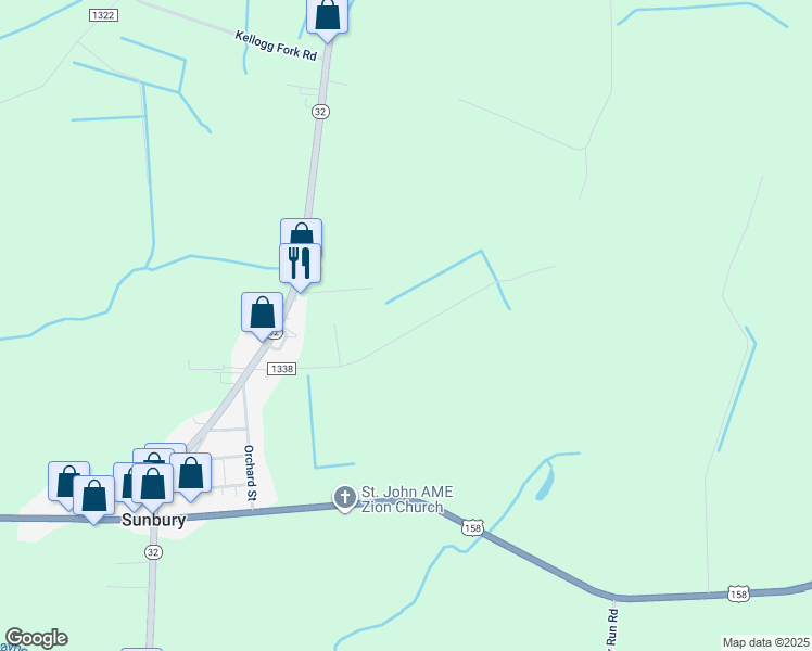 map of restaurants, bars, coffee shops, grocery stores, and more near 74 Saint Paul Lane in Sunbury