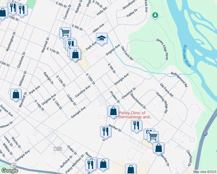 map of restaurants, bars, coffee shops, grocery stores, and more near 809 Georgia Avenue in Roanoke Rapids