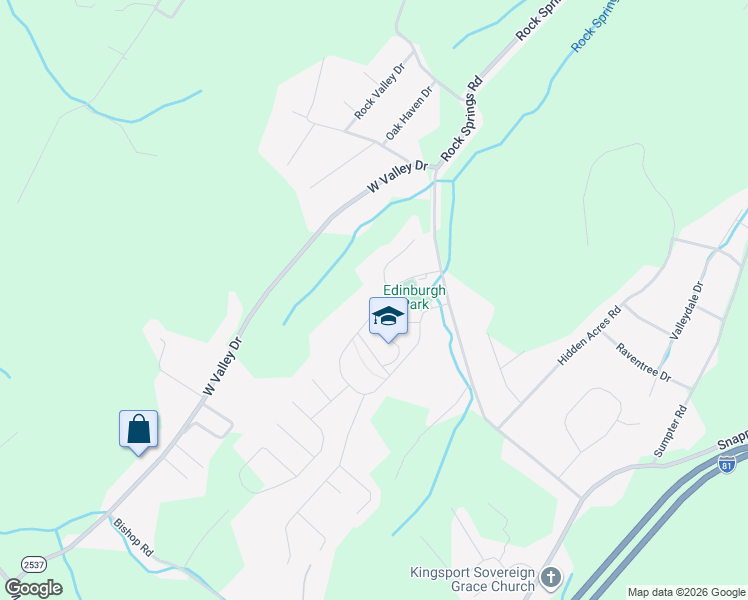 map of restaurants, bars, coffee shops, grocery stores, and more near 2342 Edinburgh Channel Road in Kingsport