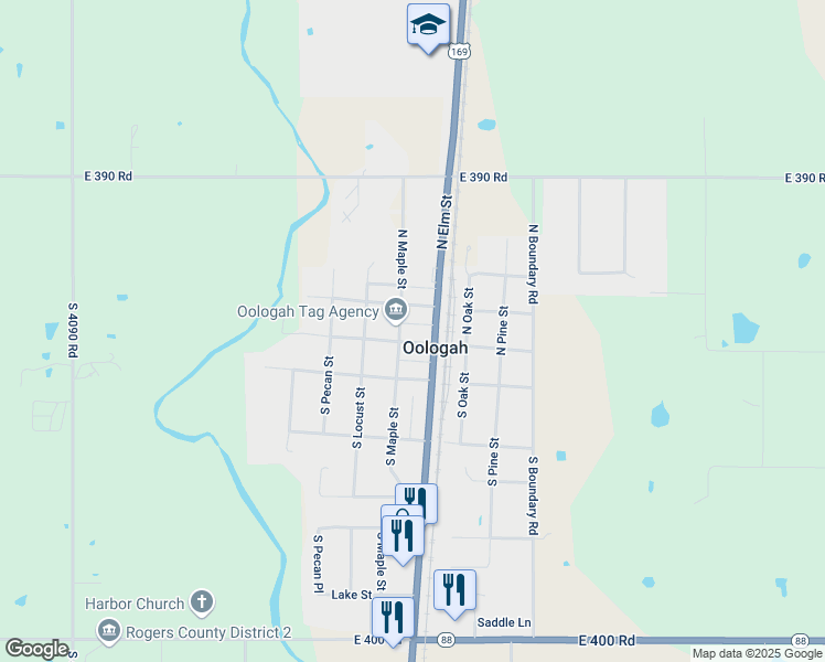 map of restaurants, bars, coffee shops, grocery stores, and more near 146 West Cooweescoowee Avenue in Oologah