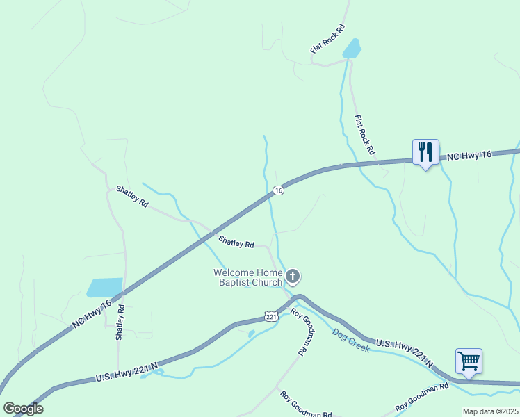 map of restaurants, bars, coffee shops, grocery stores, and more near 1360 North Carolina 16 in Crumpler