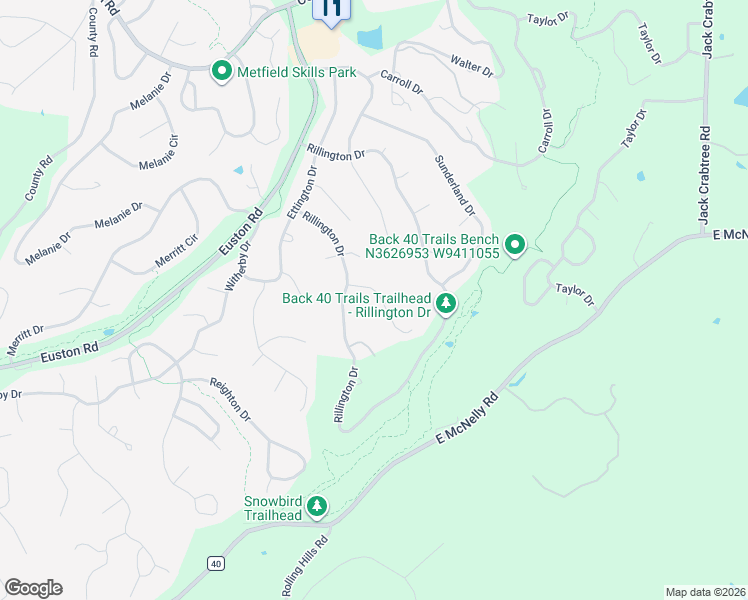 map of restaurants, bars, coffee shops, grocery stores, and more near 6 Rillington Lane in Bella Vista