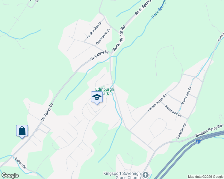 map of restaurants, bars, coffee shops, grocery stores, and more near 2785 Edinburgh Channel Road in Kingsport