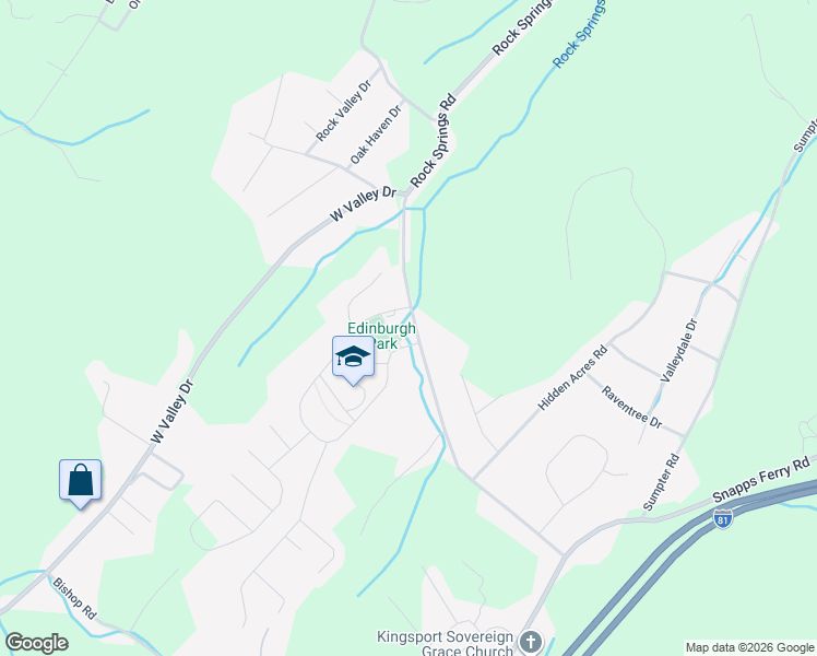 map of restaurants, bars, coffee shops, grocery stores, and more near 2785 Edinburgh Channel Road in Kingsport