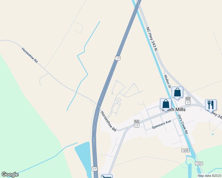map of restaurants, bars, coffee shops, grocery stores, and more near in South Mills
