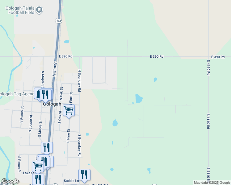 map of restaurants, bars, coffee shops, grocery stores, and more near 7412 East Oologah Place in Oologah