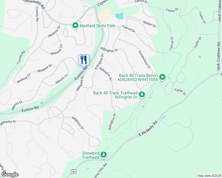 map of restaurants, bars, coffee shops, grocery stores, and more near 117 Rillington Drive in Bella Vista