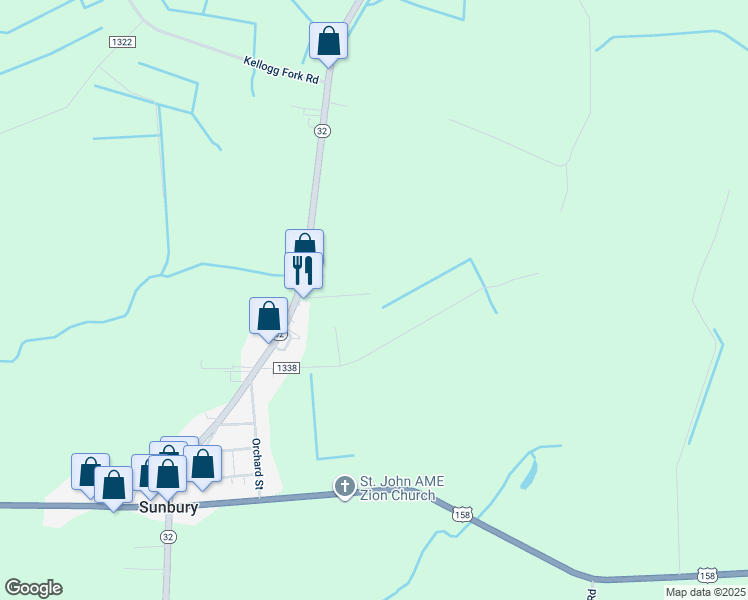 map of restaurants, bars, coffee shops, grocery stores, and more near 137 North Carolina 32 in Corapeake