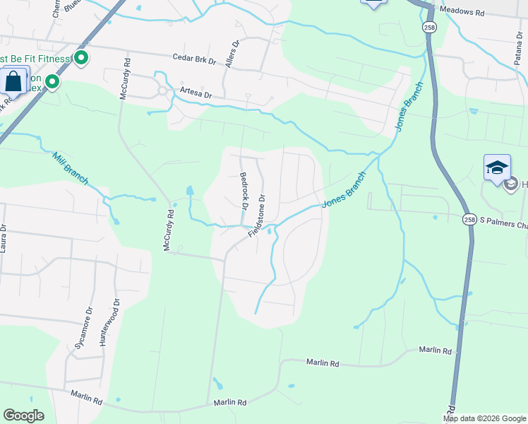 map of restaurants, bars, coffee shops, grocery stores, and more near 404 Fieldstone Dr in White House