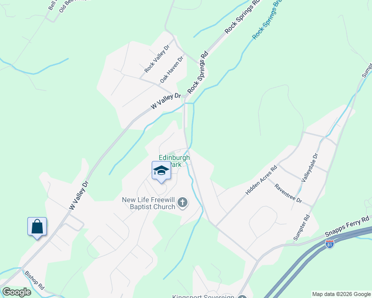 map of restaurants, bars, coffee shops, grocery stores, and more near 2785 Edinburgh Channel Road in Kingsport