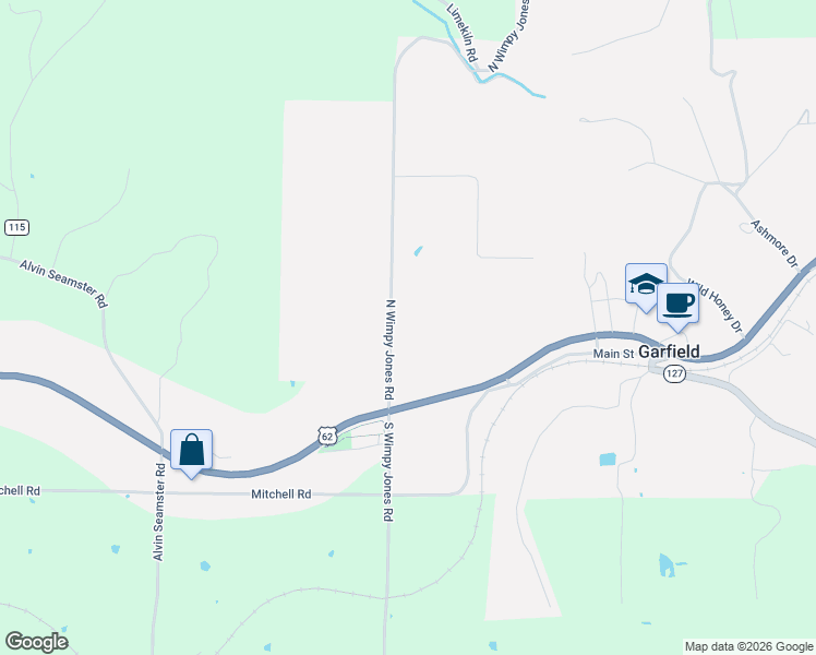 map of restaurants, bars, coffee shops, grocery stores, and more near 14896 North Wimpy Jones Road in Garfield