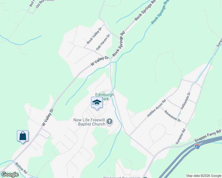 map of restaurants, bars, coffee shops, grocery stores, and more near 2785 Edinburgh Channel Road in Kingsport