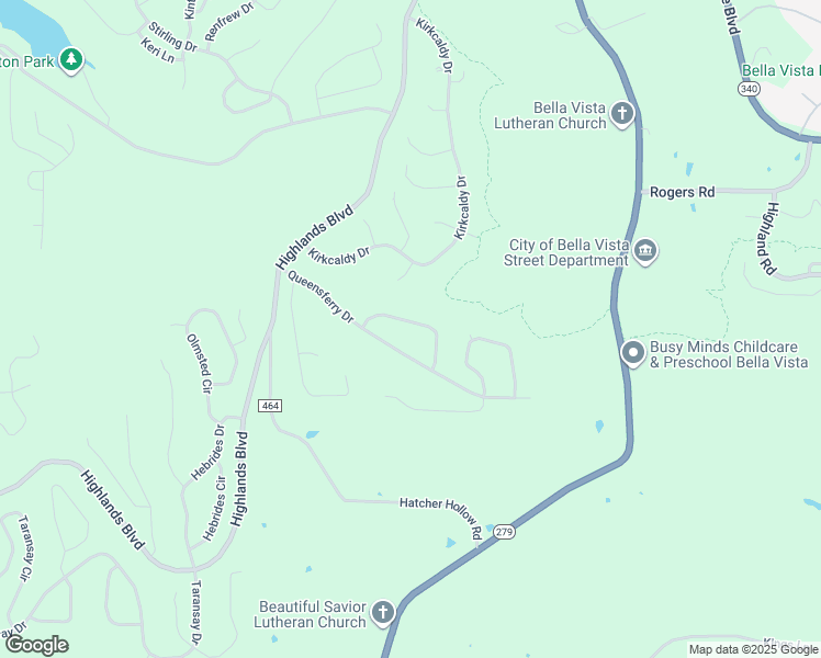 map of restaurants, bars, coffee shops, grocery stores, and more near 14 Queensferry Circle in Bella Vista