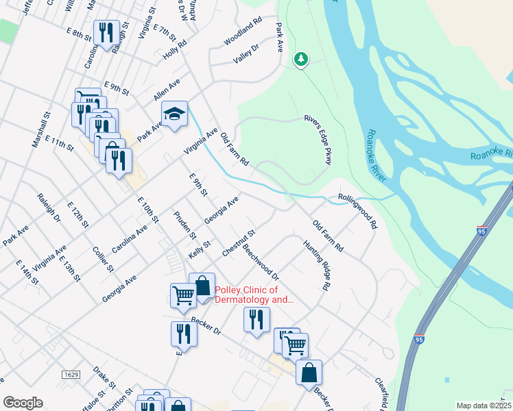 map of restaurants, bars, coffee shops, grocery stores, and more near 807 Stoney Brook Drive in Roanoke Rapids