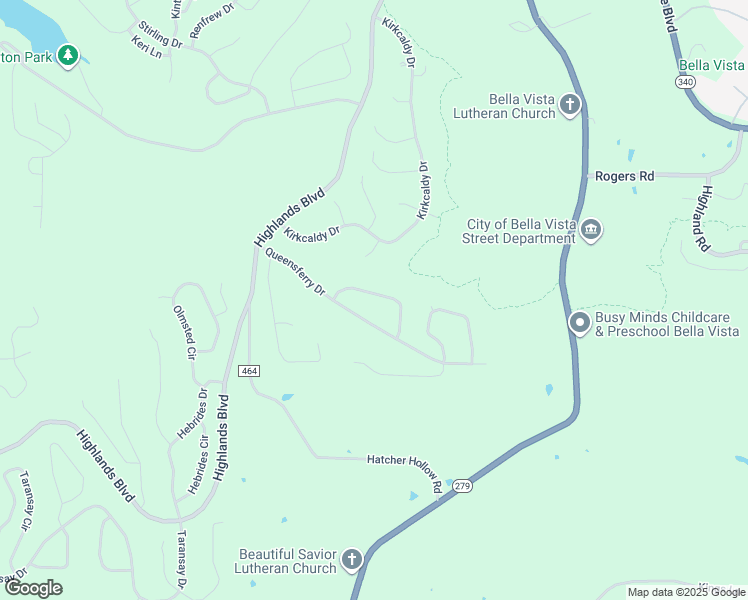 map of restaurants, bars, coffee shops, grocery stores, and more near 14 Queensferry Circle in Bella Vista
