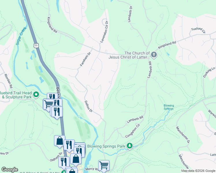 map of restaurants, bars, coffee shops, grocery stores, and more near 20 Penrith Drive in Bella Vista