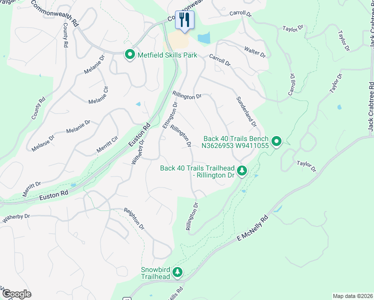 map of restaurants, bars, coffee shops, grocery stores, and more near 117 Rillington Drive in Bella Vista
