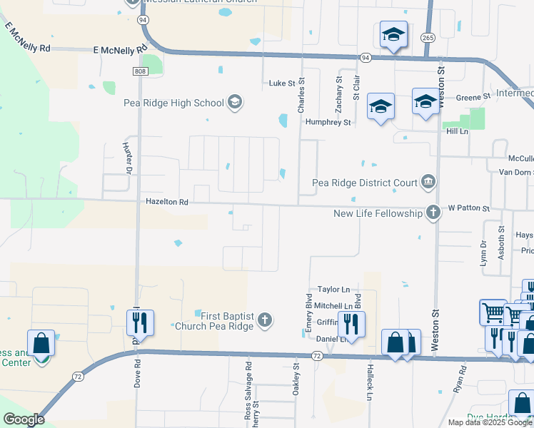 map of restaurants, bars, coffee shops, grocery stores, and more near 1424 Hazelton Road in Pea Ridge