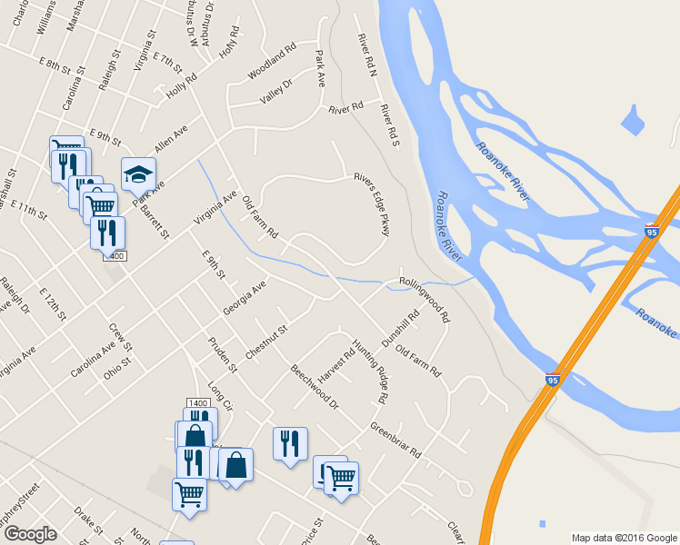 map of restaurants, bars, coffee shops, grocery stores, and more near 778 Rivers Edge Parkway in Roanoke Rapids