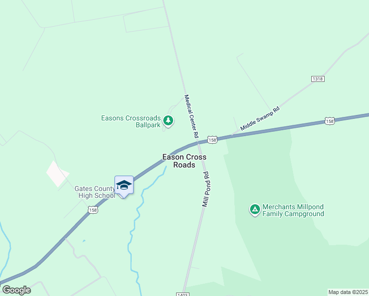 map of restaurants, bars, coffee shops, grocery stores, and more near 5 U.S Highway 158 West in Gates