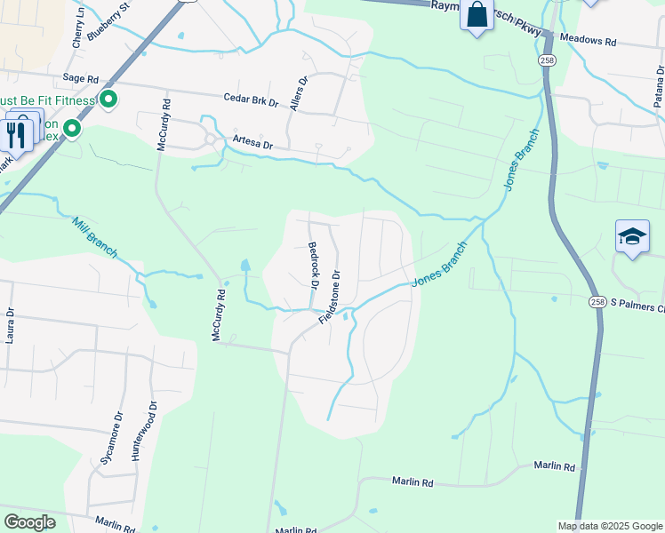 map of restaurants, bars, coffee shops, grocery stores, and more near 218 Bedrock Drive in White House