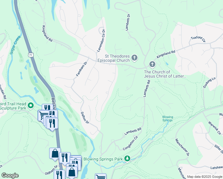 map of restaurants, bars, coffee shops, grocery stores, and more near 19 Penrith Drive in Bella Vista