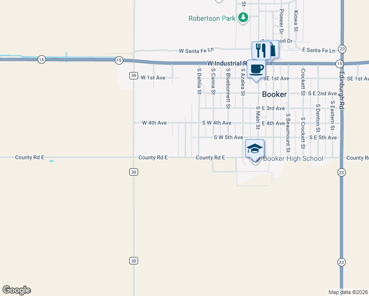 map of restaurants, bars, coffee shops, grocery stores, and more near 424-508 South Evergreen Street in Booker