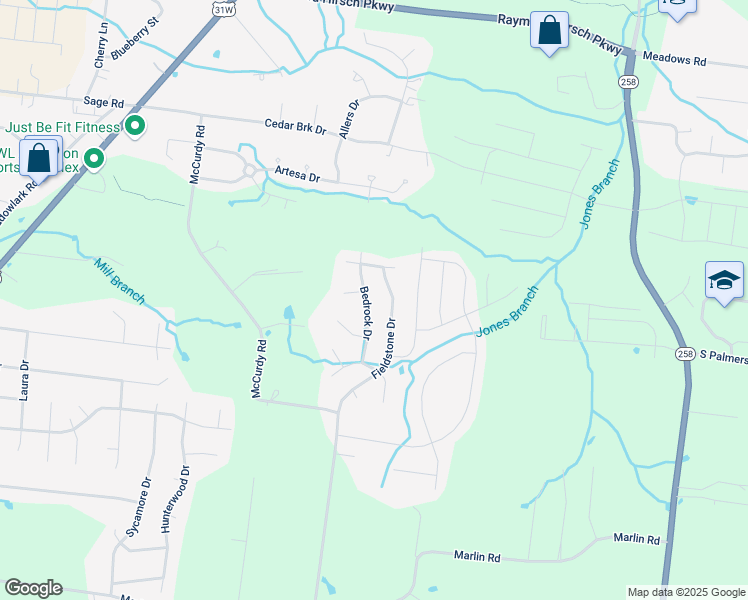 map of restaurants, bars, coffee shops, grocery stores, and more near 218 Bedrock Dr in White House