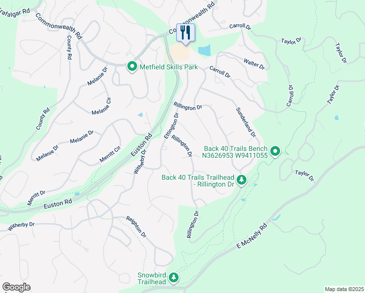 map of restaurants, bars, coffee shops, grocery stores, and more near 127 Rillington Drive in Bella Vista