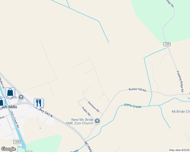 map of restaurants, bars, coffee shops, grocery stores, and more near 119 Pine Ridge Drive in South Mills