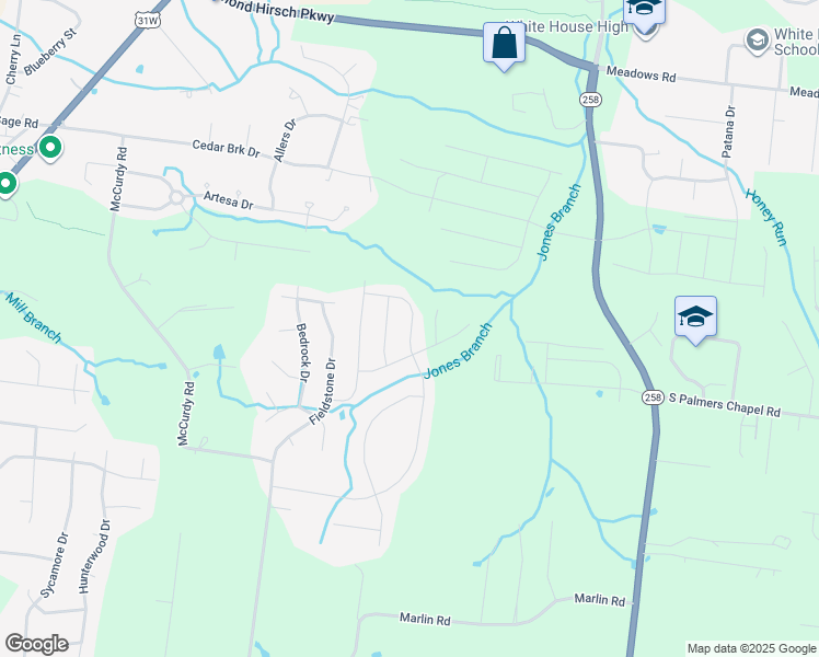 map of restaurants, bars, coffee shops, grocery stores, and more near 349 Telavera Drive in White House