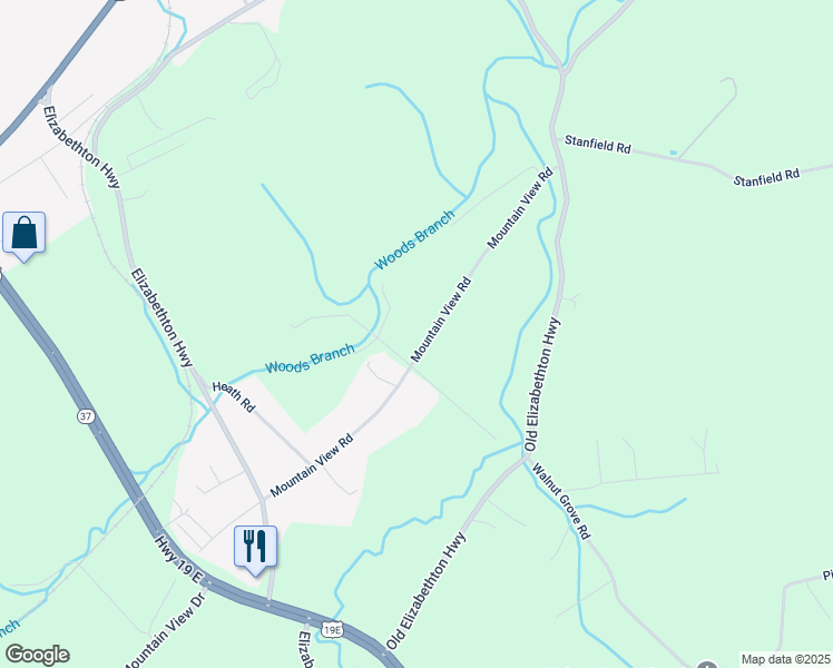 map of restaurants, bars, coffee shops, grocery stores, and more near 414 Mountain View Road in Bluff City