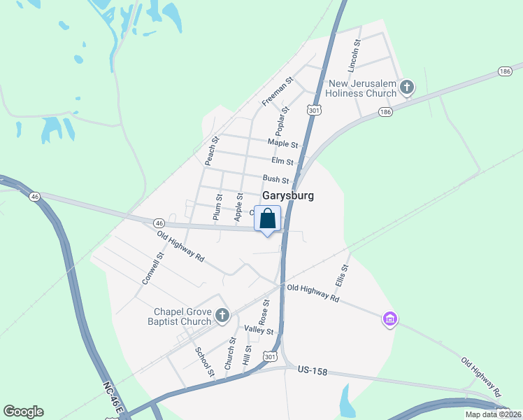 map of restaurants, bars, coffee shops, grocery stores, and more near 108 Collier Street in Garysburg