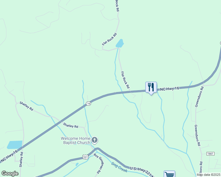 map of restaurants, bars, coffee shops, grocery stores, and more near 1701 North Carolina 16 in Crumpler