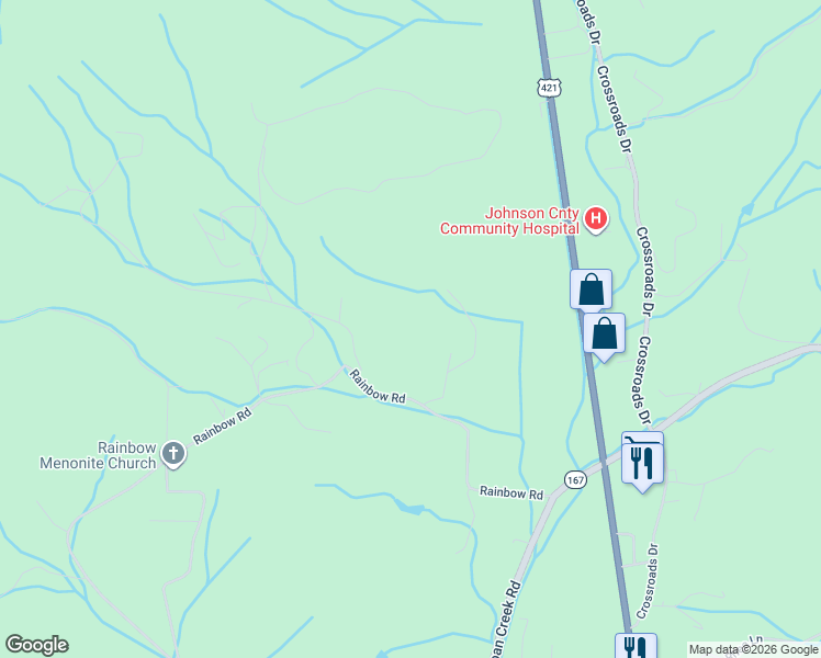 map of restaurants, bars, coffee shops, grocery stores, and more near 542 Rainbow Road in Mountain City