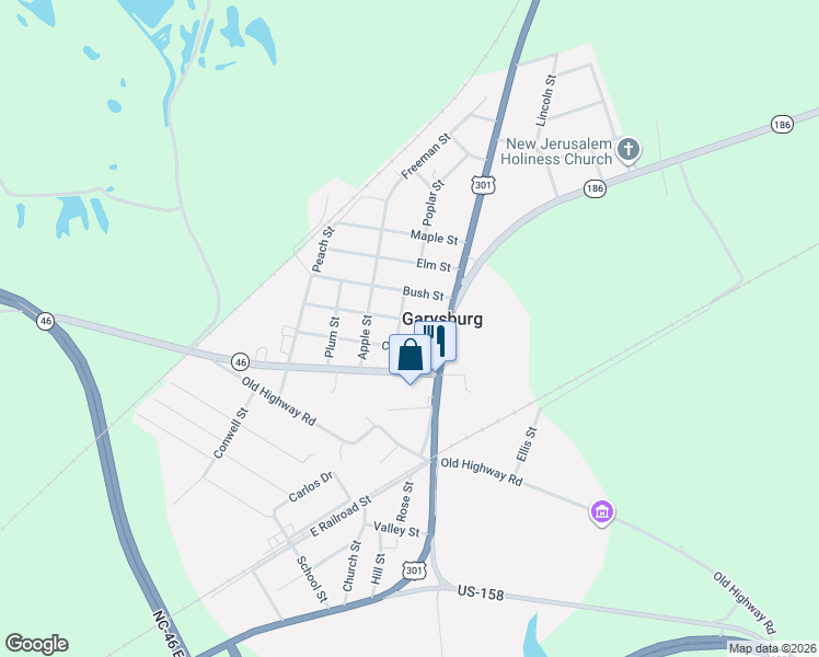 map of restaurants, bars, coffee shops, grocery stores, and more near 108 Collier Street in Garysburg