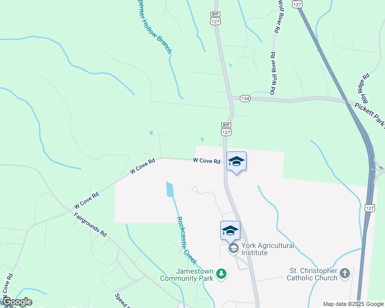 map of restaurants, bars, coffee shops, grocery stores, and more near 1022 West Cove Road in Jamestown