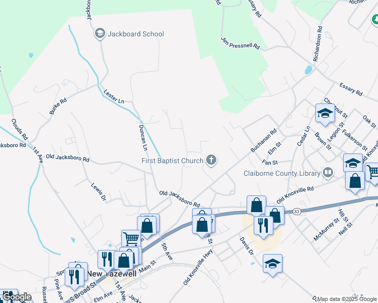 map of restaurants, bars, coffee shops, grocery stores, and more near 807 Majestic Way in New Tazewell