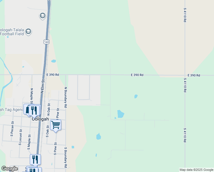 map of restaurants, bars, coffee shops, grocery stores, and more near 11103 E0394 Road in Oologah
