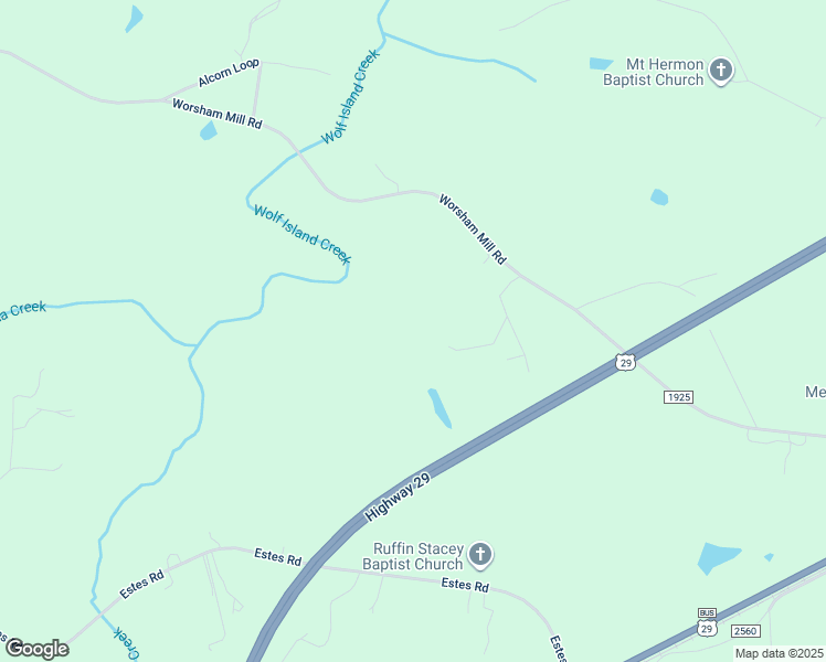 map of restaurants, bars, coffee shops, grocery stores, and more near 612 Worsham Mill Road in Ruffin