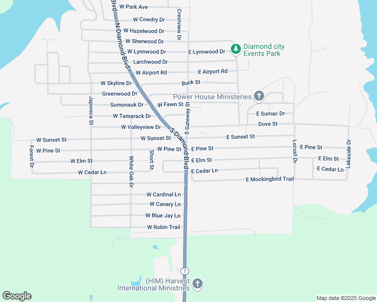 map of restaurants, bars, coffee shops, grocery stores, and more near 121 East Sunset Drive in Diamond City